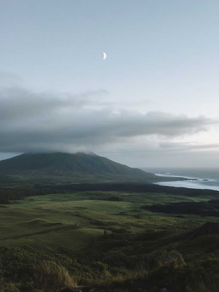 Dusk over her coast